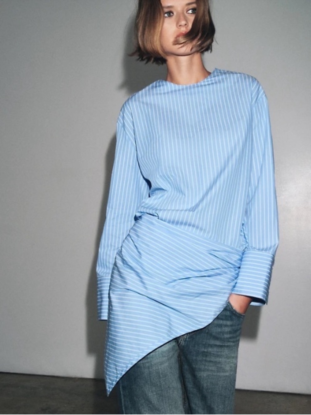 Nwt zara XS striped shirt with multi position scarf blue white